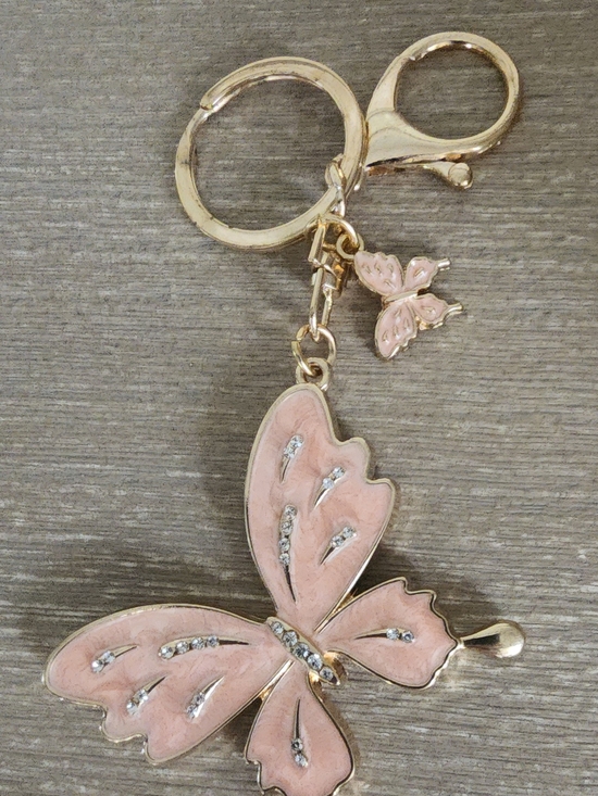 Accessories - Gold-Tone Pink Butterfly Keychain Charm-4×2